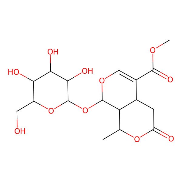2D Structure of methyl (1S,4aS,8S,8aS)-1-methyl-3-oxo-8-[(2R,3S,4R,5S,6S)-3,4,5-trihydroxy-6-(hydroxymethyl)oxan-2-yl]oxy-4,4a,8,8a-tetrahydro-1H-pyrano[3,4-c]pyran-5-carboxylate