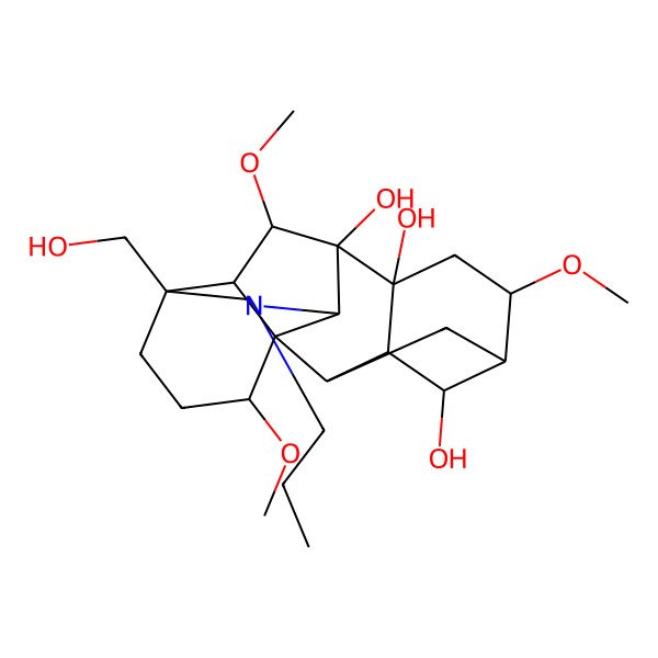 2D Structure of 13-(Hydroxymethyl)-6,16,18-trimethoxy-11-propyl-11-azahexacyclo[7.7.2.12,5.01,10.03,8.013,17]nonadecane-4,8,9-triol