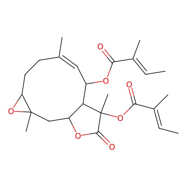 2D Structure of [(1R,3S,5R,8Z,10R,11S,12R)-3,8,12-trimethyl-12-[(Z)-2-methylbut-2-enoyl]oxy-13-oxo-4,14-dioxatricyclo[9.3.0.03,5]tetradec-8-en-10-yl] (Z)-2-methylbut-2-enoate