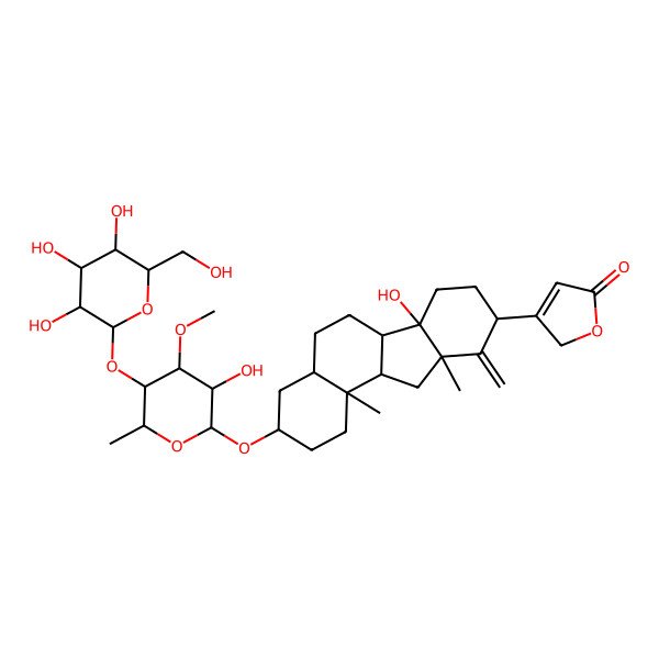 2D Structure of 3-[(3S,4aR,6aR,6bS,9S,10aR,11aS,11bS)-6b-hydroxy-3-[(2R,3S,4S,5S,6S)-3-hydroxy-4-methoxy-6-methyl-5-[(2S,3R,4S,5S,6R)-3,4,5-trihydroxy-6-(hydroxymethyl)oxan-2-yl]oxyoxan-2-yl]oxy-10a,11b-dimethyl-10-methylidene-2,3,4,4a,5,6,6a,7,8,9,11,11a-dodecahydro-1H-benzo[a]fluoren-9-yl]-2H-furan-5-one