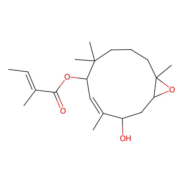2D Structure of [(1S,3S,4E,6R,11R)-3-hydroxy-4,7,7,11-tetramethyl-12-oxabicyclo[9.1.0]dodec-4-en-6-yl] (E)-2-methylbut-2-enoate