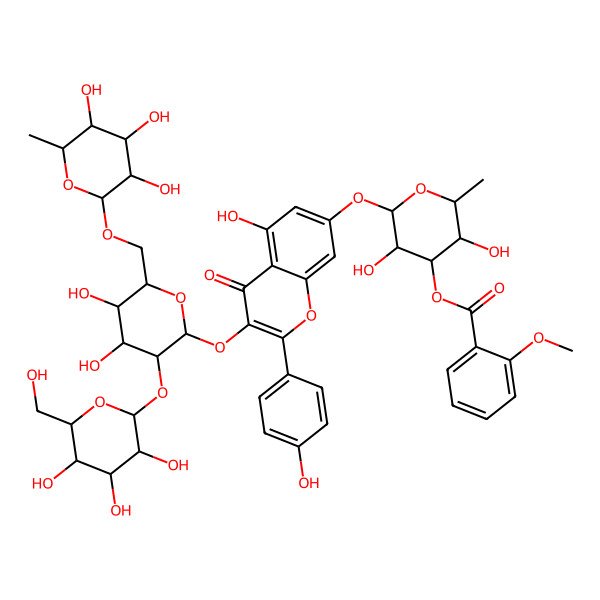 2D Structure of [(2S,3R,4R,5S,6S)-2-[3-[(2S,3R,4S,5R,6R)-4,5-dihydroxy-3-[(2S,3R,4S,5S,6R)-3,4,5-trihydroxy-6-(hydroxymethyl)oxan-2-yl]oxy-6-[[(2R,3R,4R,5R,6S)-3,4,5-trihydroxy-6-methyloxan-2-yl]oxymethyl]oxan-2-yl]oxy-5-hydroxy-2-(4-hydroxyphenyl)-4-oxochromen-7-yl]oxy-3,5-dihydroxy-6-methyloxan-4-yl] 2-methoxybenzoate
