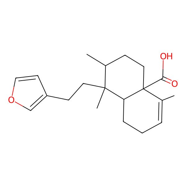 2D Structure of (4aS,7R,8S,8aR)-8-[2-(furan-3-yl)ethyl]-4,7,8-trimethyl-1,2,5,6,7,8a-hexahydronaphthalene-4a-carboxylic acid