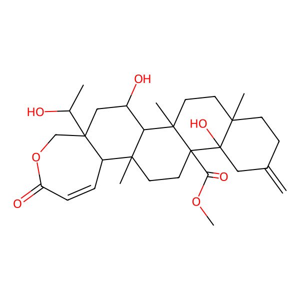 2D Structure of Methyl 10,23-dihydroxy-21-(1-hydroxyethyl)-2,5,14-trimethyl-8-methylidene-18-oxo-19-oxapentacyclo[12.9.0.02,11.05,10.015,21]tricos-16-ene-11-carboxylate