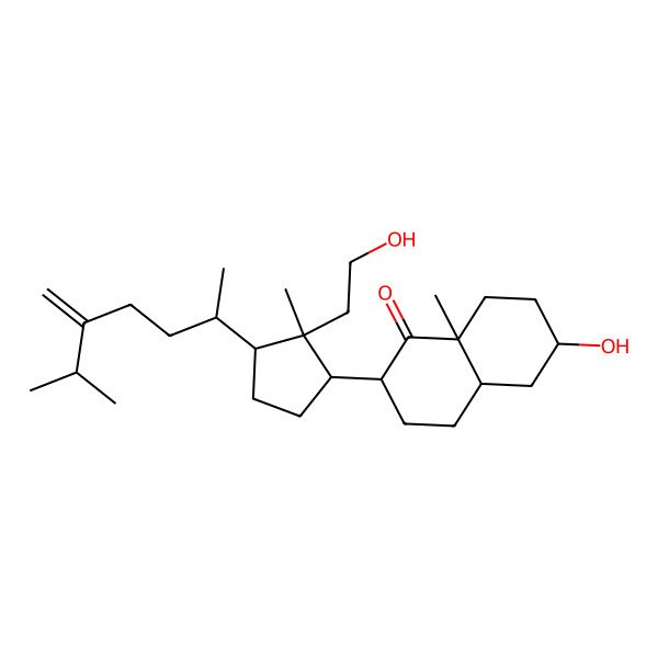 2D Structure of 6-Hydroxy-2-[2-(2-hydroxyethyl)-2-methyl-3-(6-methyl-5-methylideneheptan-2-yl)cyclopentyl]-8a-methyl-2,3,4,4a,5,6,7,8-octahydronaphthalen-1-one