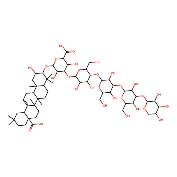 2D Structure of 6-[(8a-Carboxy-2-hydroxy-4,4,6a,6b,11,11,14b-heptamethyl-1,2,3,4a,5,6,7,8,9,10,12,12a,14,14a-tetradecahydropicen-3-yl)oxy]-4-[5-[4-[3,5-dihydroxy-6-(hydroxymethyl)-4-(3,4,5-trihydroxyoxan-2-yl)oxyoxan-2-yl]oxy-3,5-dihydroxy-6-(hydroxymethyl)oxan-2-yl]oxy-3,4-dihydroxy-6-(hydroxymethyl)oxan-2-yl]oxy-3,5-dihydroxyoxane-2-carboxylic acid
