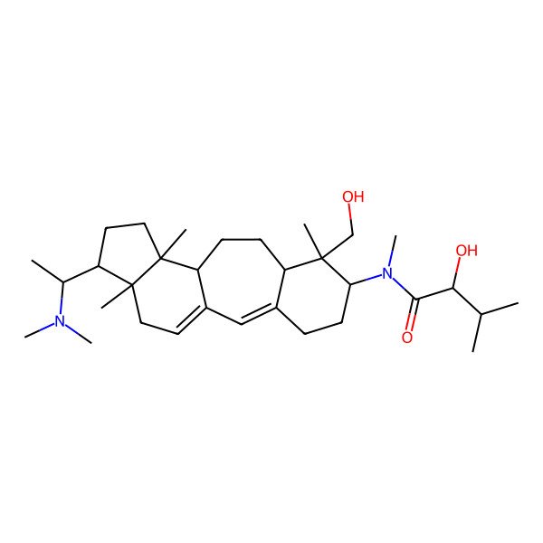 2D Structure of (2R)-N-[(6S,7S,8R,11R,12S,15S,16R)-15-[(1S)-1-(dimethylamino)ethyl]-7-(hydroxymethyl)-7,12,16-trimethyl-6-tetracyclo[9.7.0.03,8.012,16]octadeca-1(18),2-dienyl]-2-hydroxy-N,3-dimethylbutanamide
