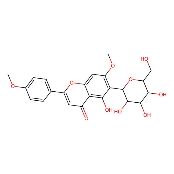 2D Structure of 5-hydroxy-7-methoxy-2-(4-methoxyphenyl)-6-[(2S,3R,4R,5S,6R)-3,4,5-trihydroxy-6-(hydroxymethyl)oxan-2-yl]chromen-4-one