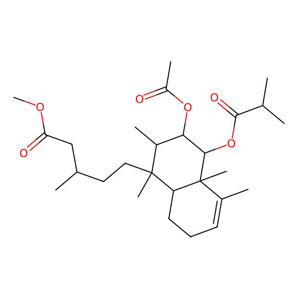 2D Structure of Methyl 5-[3-acetyloxy-1,2,4a,5-tetramethyl-4-(2-methylpropanoyloxy)-2,3,4,7,8,8a-hexahydronaphthalen-1-yl]-3-methylpentanoate