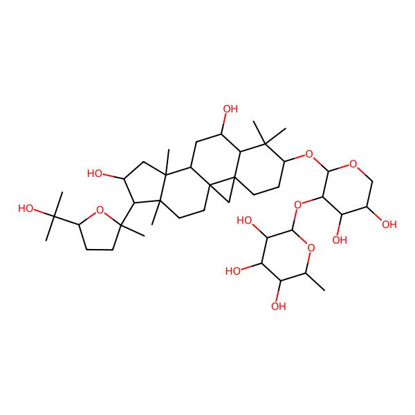 2D Structure of (2S,3R,4R,5R,6S)-2-[(2S,3R,4S,5R)-2-[[(1S,3R,6S,8R,9S,11S,12S,14S,15R,16R)-9,14-dihydroxy-15-[(2R,5S)-5-(2-hydroxypropan-2-yl)-2-methyloxolan-2-yl]-7,7,12,16-tetramethyl-6-pentacyclo[9.7.0.01,3.03,8.012,16]octadecanyl]oxy]-4,5-dihydroxyoxan-3-yl]oxy-6-methyloxane-3,4,5-triol