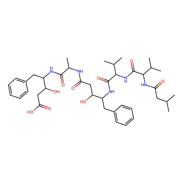 2D Structure of (3R,4S)-3-hydroxy-4-[[(2R)-2-[[(3R,4S)-3-hydroxy-4-[[(2R)-3-methyl-2-[[(2S)-3-methyl-2-(3-methylbutanoylamino)butanoyl]amino]butanoyl]amino]-5-phenylpentanoyl]amino]propanoyl]amino]-5-phenylpentanoic acid