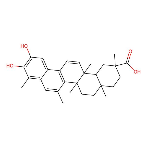 2D Structure of (2R,4aS,6aS,14aS,14bR)-10,11-dihydroxy-2,4a,6a,7,9,14a-hexamethyl-1,3,4,5,6,14b-hexahydropicene-2-carboxylic acid