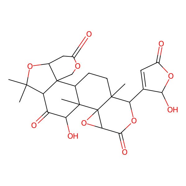 2D Structure of 12-hydroxy-19-(2-hydroxy-5-oxo-2H-furan-3-yl)-9,9,13,20-tetramethyl-4,8,15,18-tetraoxahexacyclo[11.9.0.02,7.02,10.014,16.014,20]docosane-5,11,17-trione