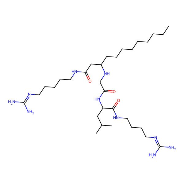 2D Structure of 3-[[2-[[(2S)-1-[4-(diaminomethylideneamino)butylamino]-4-methyl-1-oxopentan-2-yl]amino]-2-oxoethyl]amino]-N-[5-(diaminomethylideneamino)pentyl]dodecanamide