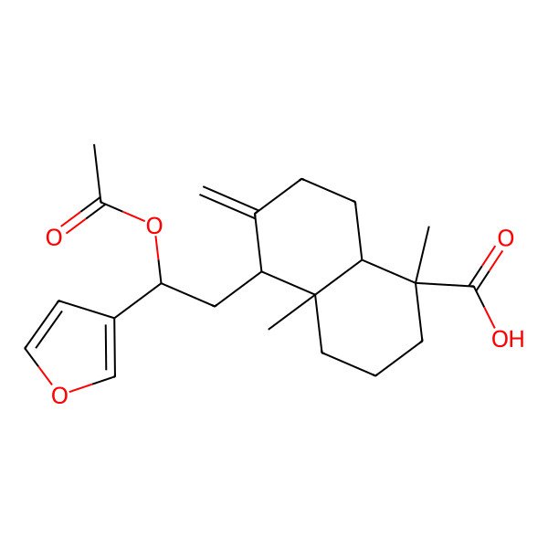 2D Structure of 5-[2-acetyloxy-2-(furan-3-yl)ethyl]-1,4a-dimethyl-6-methylidene-3,4,5,7,8,8a-hexahydro-2H-naphthalene-1-carboxylic acid
