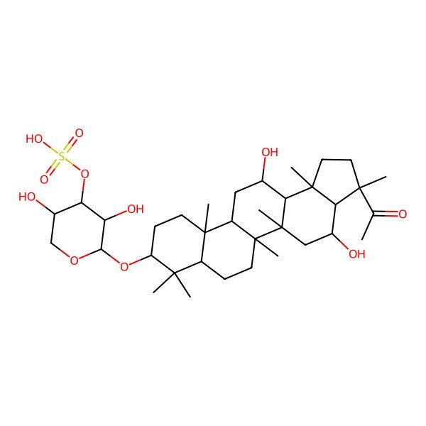 2D Structure of [2-[(3-acetyl-4,13-dihydroxy-3,5a,5b,8,8,11a,13b-heptamethyl-2,3a,4,5,6,7,7a,9,10,11,11b,12,13,13a-tetradecahydro-1H-cyclopenta[a]chrysen-9-yl)oxy]-3,5-dihydroxyoxan-4-yl] hydrogen sulfate