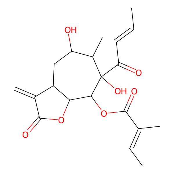 2D Structure of [(3aR,5R,6S,7S,8S,8aR)-7-[(E)-but-2-enoyl]-5,7-dihydroxy-6-methyl-3-methylidene-2-oxo-3a,4,5,6,8,8a-hexahydrocyclohepta[b]furan-8-yl] (Z)-2-methylbut-2-enoate