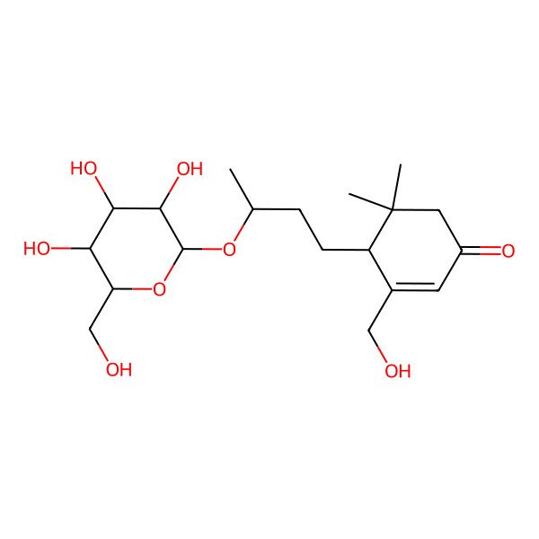 2D Structure of (4R)-3-(hydroxymethyl)-5,5-dimethyl-4-[(3R)-3-[(2R,3R,4S,5R,6R)-3,4,5-trihydroxy-6-(hydroxymethyl)oxan-2-yl]oxybutyl]cyclohex-2-en-1-one