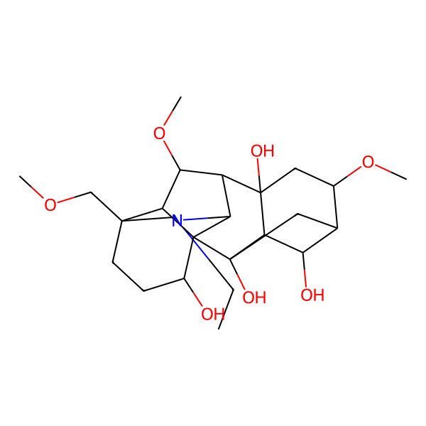2D Structure of (2S,3R,5S,8S,13S,17R)-11-ethyl-6,18-dimethoxy-13-(methoxymethyl)-11-azahexacyclo[7.7.2.12,5.01,10.03,8.013,17]nonadecane-2,4,8,16-tetrol