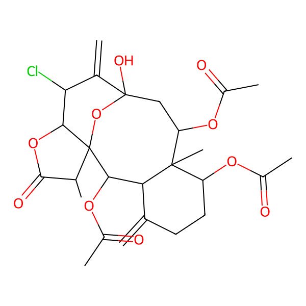 2D Structure of [(1R,2S,3S,7S,8R,9S,11S,13S,14R,17R)-2,9-diacetyloxy-13-chloro-11-hydroxy-8,17-dimethyl-4,12-dimethylidene-16-oxo-15,18-dioxatetracyclo[9.6.1.01,14.03,8]octadecan-7-yl] acetate
