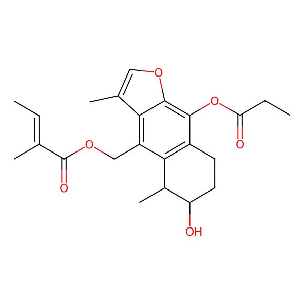 2D Structure of [(5R,6S)-6-hydroxy-3,5-dimethyl-9-propanoyloxy-5,6,7,8-tetrahydrobenzo[f][1]benzofuran-4-yl]methyl (Z)-2-methylbut-2-enoate