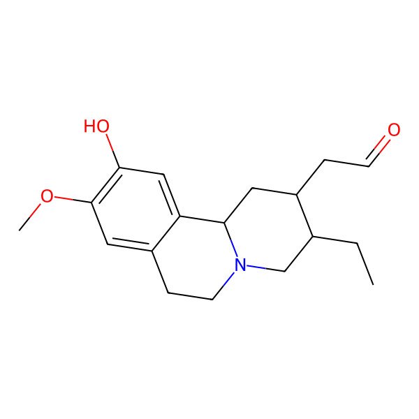2D Structure of 2-[(2R,3R,11bS)-3-ethyl-10-hydroxy-9-methoxy-2,3,4,6,7,11b-hexahydro-1H-benzo[a]quinolizin-2-yl]acetaldehyde