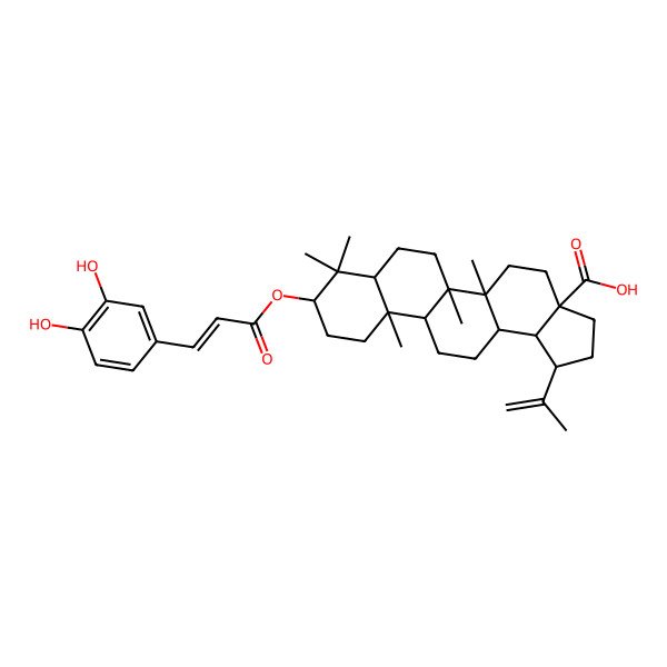 2D Structure of (1R,3aS,5aR,5bR,7aR,9S,11aR,11bR,13aR,13bR)-9-[3-(3,4-dihydroxyphenyl)prop-2-enoyloxy]-5a,5b,8,8,11a-pentamethyl-1-prop-1-en-2-yl-1,2,3,4,5,6,7,7a,9,10,11,11b,12,13,13a,13b-hexadecahydrocyclopenta[a]chrysene-3a-carboxylic acid