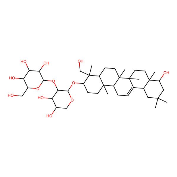 2D Structure of (3beta,4beta,22beta)-22,23-Dihydroxyolean-12-en-3-yl 2-O-beta-D-galactopyranosyl-alpha-L-arabinopyranoside 2D Structure of (3beta,4beta,22beta)-22,23-Dihydroxyolean-12-en-3-yl 2-O-beta-D-galactopyranosyl-alpha-L-arabinopyranoside