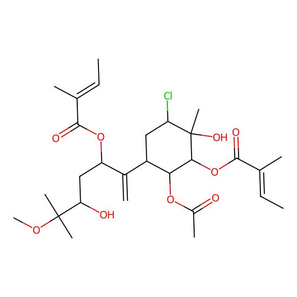 2D Structure of [(1S,2S,3S,5R,6S)-6-acetyloxy-3-chloro-2-hydroxy-5-[(3R,5R)-5-hydroxy-6-methoxy-6-methyl-3-[(Z)-2-methylbut-2-enoyl]oxyhept-1-en-2-yl]-2-methylcyclohexyl] (Z)-2-methylbut-2-enoate