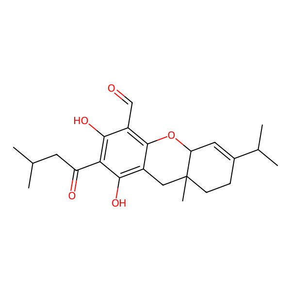 2D Structure of 1,3-Dihydroxy-8a-methyl-2-(3-methylbutanoyl)-6-propan-2-yl-7,8,9,10a-tetrahydroxanthene-4-carbaldehyde