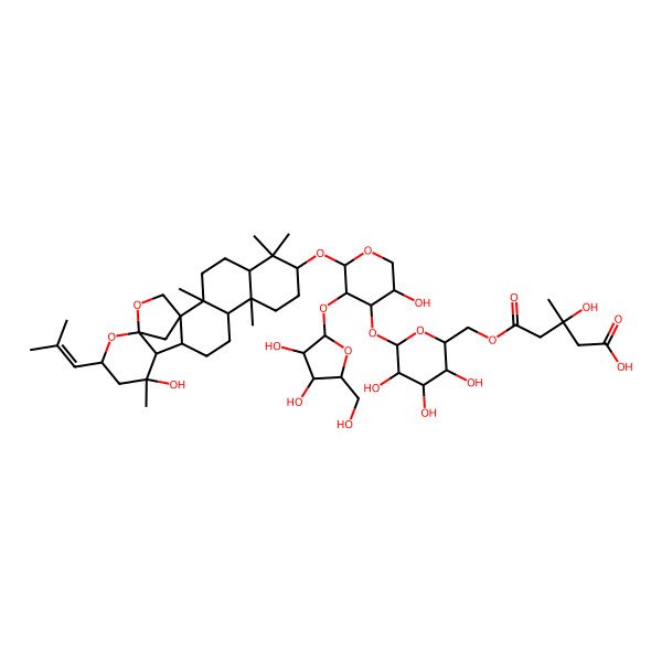 2D Structure of (3S)-5-[[(2R,3S,4S,5R,6S)-6-[(2S,3R,4S,5S)-3-[(2S,3R,4R,5S)-3,4-dihydroxy-5-(hydroxymethyl)oxolan-2-yl]oxy-5-hydroxy-2-[[(1S,2R,5R,7S,10R,11R,14R,15S,16S,18R,20S)-16-hydroxy-2,6,6,10,16-pentamethyl-18-(2-methylprop-1-enyl)-19,21-dioxahexacyclo[18.2.1.01,14.02,11.05,10.015,20]tricosan-7-yl]oxy]oxan-4-yl]oxy-3,4,5-trihydroxyoxan-2-yl]methoxy]-3-hydroxy-3-methyl-5-oxopentanoic acid