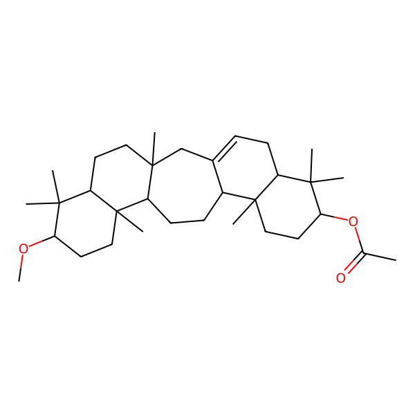 2D Structure of [(1S,6R,8S,11R,12S,15S,16R,19S,21R)-19-methoxy-1,7,7,11,16,20,20-heptamethyl-8-pentacyclo[13.8.0.03,12.06,11.016,21]tricos-3-enyl] acetate