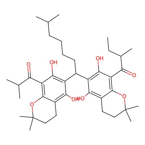 2D Structure of (2R)-1-[6-[(1R)-1-[5,7-dihydroxy-2,2-dimethyl-8-(2-methylpropanoyl)-3,4-dihydrochromen-6-yl]-6-methylheptyl]-5,7-dihydroxy-2,2-dimethyl-3,4-dihydrochromen-8-yl]-2-methylbutan-1-one