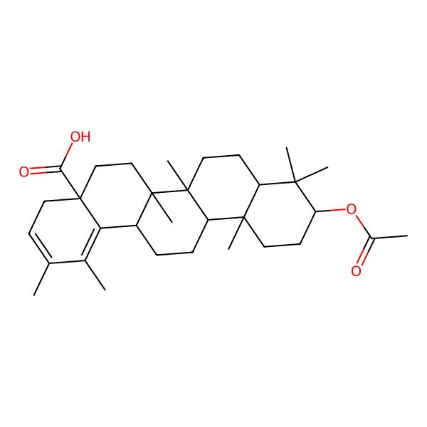 2D Structure of (4aR,6aR,6aR,6bR,8aS,10R,12aR,14aS)-10-acetyloxy-1,2,6a,6b,9,9,12a-heptamethyl-5,6,6a,7,8,8a,10,11,12,13,14,14a-dodecahydro-4H-picene-4a-carboxylic acid