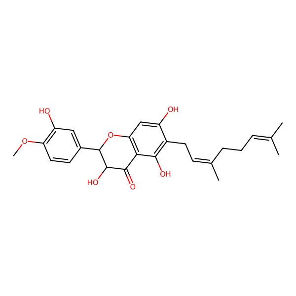 2D Structure of 6-(3,7-Dimethylocta-2,6-dienyl)-3,5,7-trihydroxy-2-(3-hydroxy-4-methoxyphenyl)-2,3-dihydrochromen-4-one