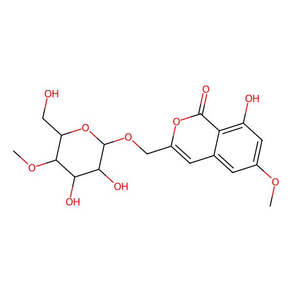 2D Structure of 3-[[3,4-Dihydroxy-6-(hydroxymethyl)-5-methoxyoxan-2-yl]oxymethyl]-8-hydroxy-6-methoxyisochromen-1-one