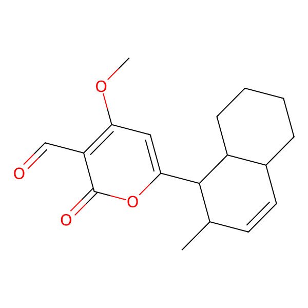 2D Structure of 6-[(1R,2S,4aS,8aS)-2-methyl-1,2,4a,5,6,7,8,8a-octahydronaphthalen-1-yl]-4-methoxy-2-oxopyran-3-carbaldehyde