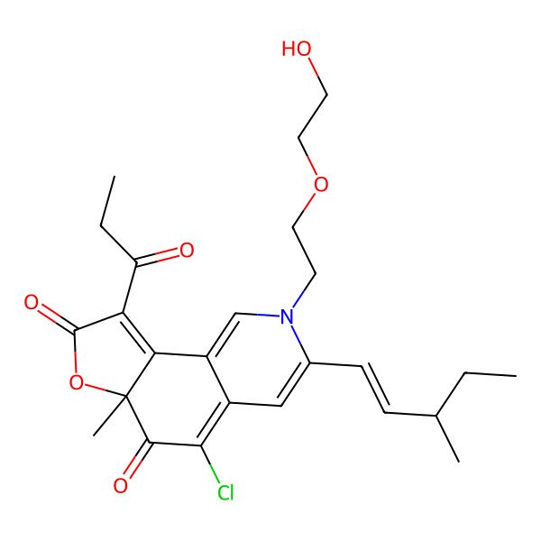2D Structure of 5-Chloro-2-[2-(2-hydroxyethoxy)ethyl]-6a-methyl-3-(3-methylpent-1-enyl)-9-propanoylfuro[2,3-h]isoquinoline-6,8-dione
