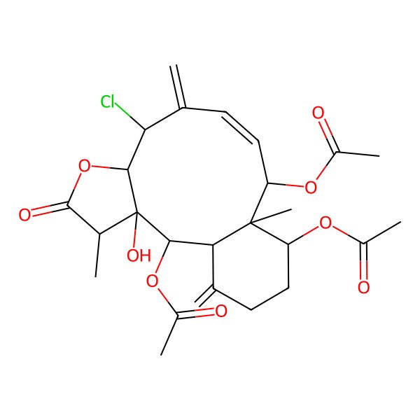 2D Structure of [(1R,2S,3R,4R,7R,8S,10E,12S,13S,14S)-2,12-diacetyloxy-8-chloro-3-hydroxy-4,13-dimethyl-9,17-dimethylidene-5-oxo-6-oxatricyclo[11.4.0.03,7]heptadec-10-en-14-yl] acetate