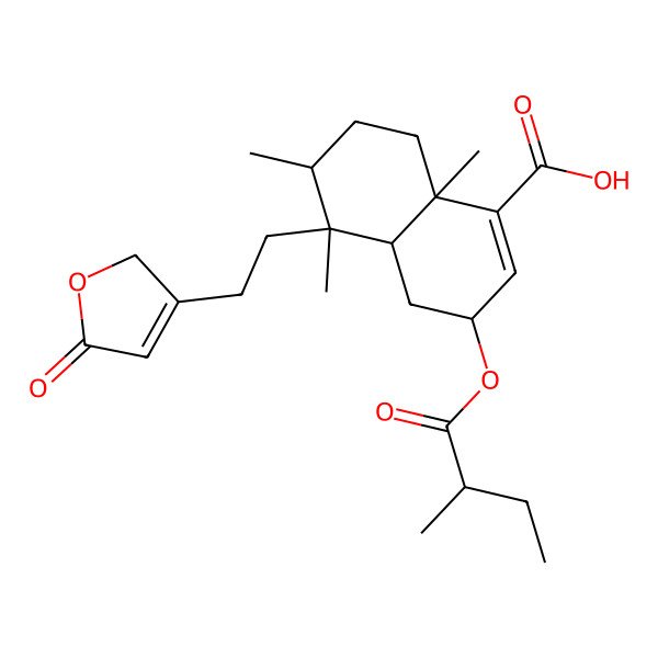 2D Structure of 5,6,8a-trimethyl-3-(2-methylbutanoyloxy)-5-[2-(5-oxo-2H-furan-3-yl)ethyl]-3,4,4a,6,7,8-hexahydronaphthalene-1-carboxylic acid