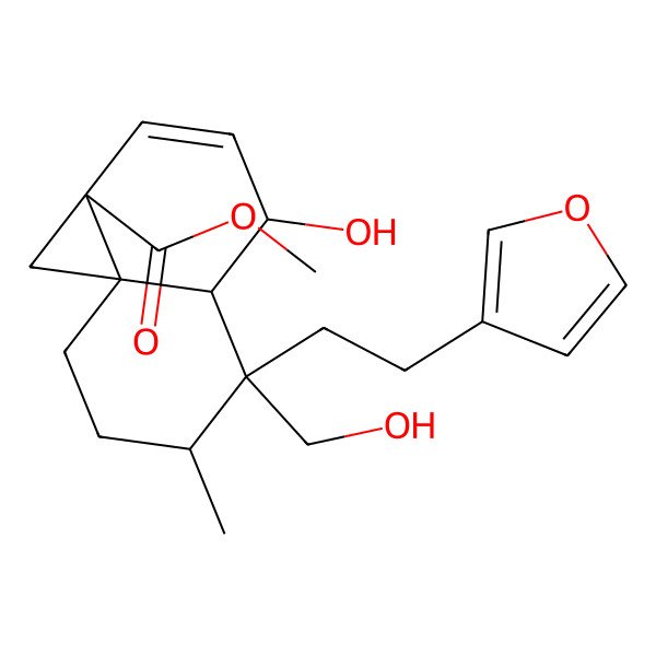 2D Structure of Methyl 5-[2-(furan-3-yl)ethyl]-4-hydroxy-5-(hydroxymethyl)-6-methyl-1,4,4a,6,7,8-hexahydrocyclopropa[j]naphthalene-1a-carboxylate