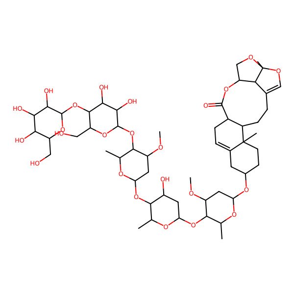 2D Structure of (4S,5R,8S,13R,16S,19R,22R)-8-[(2R,4R,5R,6R)-5-[(2S,4S,5S,6R)-5-[(2S,4R,5S,6S)-5-[(2S,3R,4R,5S,6R)-3,4-dihydroxy-6-(hydroxymethyl)-5-[(2S,3R,4S,5S,6R)-3,4,5-trihydroxy-6-(hydroxymethyl)oxan-2-yl]oxyoxan-2-yl]oxy-4-methoxy-6-methyloxan-2-yl]oxy-4-hydroxy-6-methyloxan-2-yl]oxy-4-methoxy-6-methyloxan-2-yl]oxy-5,19-dimethyl-15,18,20-trioxapentacyclo[14.5.1.04,13.05,10.019,22]docosa-1(21),10-dien-14-one