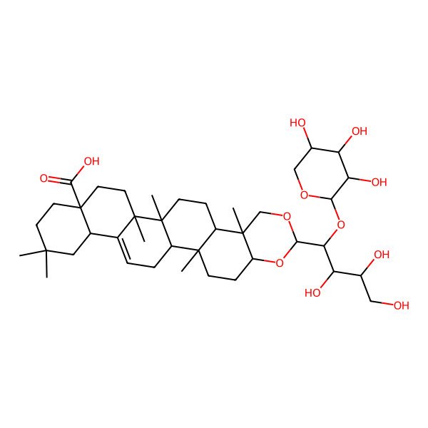2D Structure of (1R,2R,5S,7R,10R,11R,14R,15S,18S,23S)-2,10,14,15,21,21-hexamethyl-7-[(1R,2S,3S)-2,3,4-trihydroxy-1-[(2S,3R,4S,5S)-3,4,5-trihydroxyoxan-2-yl]oxybutyl]-6,8-dioxahexacyclo[12.12.0.02,11.05,10.015,24.018,23]hexacos-24-ene-18-carboxylic acid