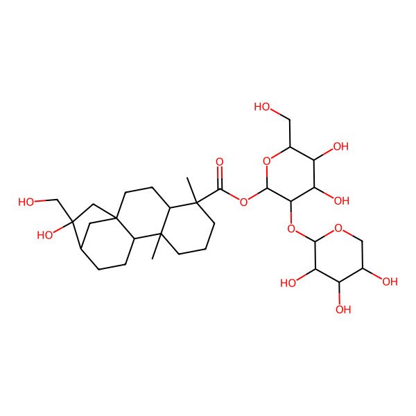2D Structure of [4,5-Dihydroxy-6-(hydroxymethyl)-3-(3,4,5-trihydroxyoxan-2-yl)oxyoxan-2-yl] 14-hydroxy-14-(hydroxymethyl)-5,9-dimethyltetracyclo[11.2.1.01,10.04,9]hexadecane-5-carboxylate