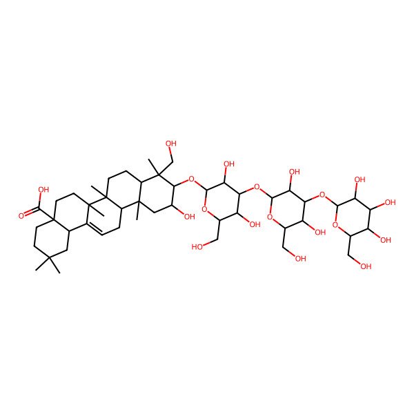 2D Structure of (4aS,6aR,6aS,6bR,8aR,9R,10R,11S,12aR,14bS)-10-[(2R,3R,4S,5R,6R)-4-[(2S,3R,4S,5S,6R)-3,5-dihydroxy-6-(hydroxymethyl)-4-[(2S,3R,4S,5R,6R)-3,4,5-trihydroxy-6-(hydroxymethyl)oxan-2-yl]oxyoxan-2-yl]oxy-3,5-dihydroxy-6-(hydroxymethyl)oxan-2-yl]oxy-11-hydroxy-9-(hydroxymethyl)-2,2,6a,6b,9,12a-hexamethyl-1,3,4,5,6,6a,7,8,8a,10,11,12,13,14b-tetradecahydropicene-4a-carboxylic acid