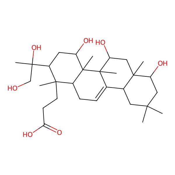 2D Structure of 3-[2-(1,2-dihydroxypropan-2-yl)-4,5,7-trihydroxy-1,4a,4b,6a,9,9-hexamethyl-3,4,5,6,7,8,10,10a,12,12a-decahydro-2H-chrysen-1-yl]propanoic acid