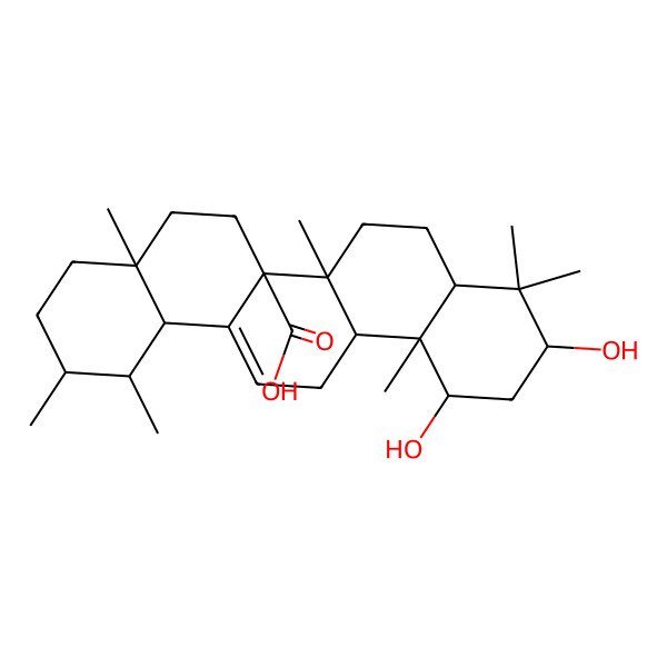 2D Structure of 10,12-dihydroxy-1,2,4a,6b,9,9,12a-heptamethyl-2,3,4,5,6,6a,7,8,8a,10,11,12,13,14b-tetradecahydro-1H-picene-6a-carboxylic acid