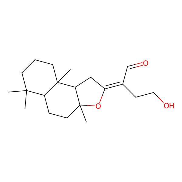 2D Structure of (2Z)-2-[(3aS,5aR,9aR,9bS)-3a,6,6,9a-tetramethyl-1,4,5,5a,7,8,9,9b-octahydrobenzo[e][1]benzofuran-2-ylidene]-4-hydroxybutanal