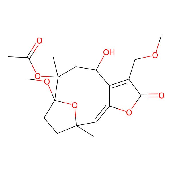 2D Structure of [(1R,2E,8R,10S,11S)-8-hydroxy-11-methoxy-6-(methoxymethyl)-1,10-dimethyl-5-oxo-4,14-dioxatricyclo[9.2.1.03,7]tetradeca-2,6-dien-10-yl] acetate