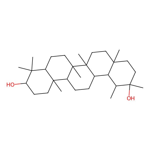 2D Structure of (1R,2R,4aS,6aR,6aR,6bR,8aR,10S,12aR,14aR,14bS)-1,2,4a,6a,6b,9,9,12a-octamethyl-1,3,4,5,6,6a,7,8,8a,10,11,12,13,14,14a,14b-hexadecahydropicene-2,10-diol